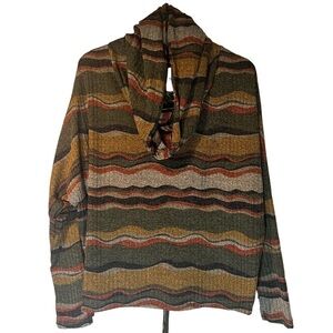 Ariella Striped Cowl Neck Sweater Dolman Sleeve Tie Back Southwestern Women NEW